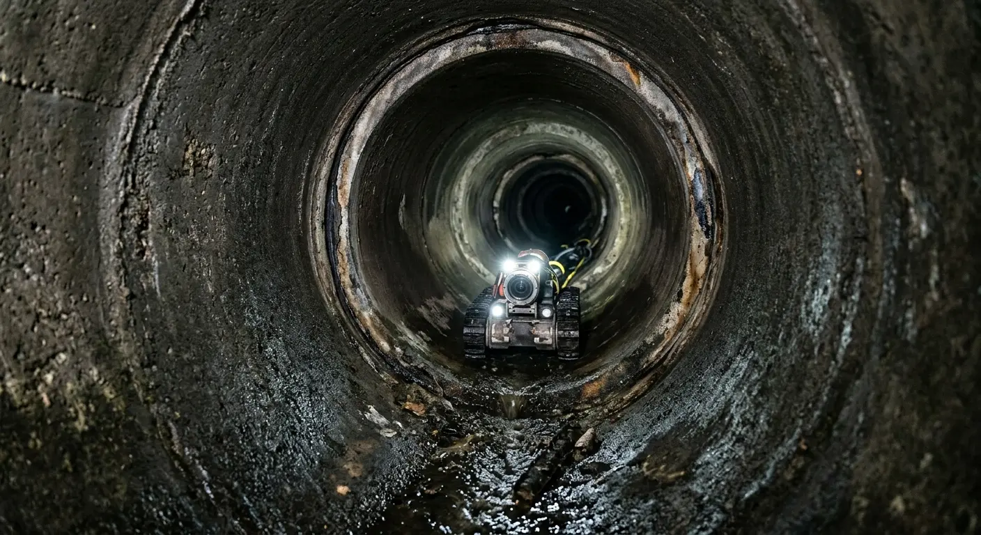 Robotic sewer camera inspecting pipe interior for Drain Snake Service in Onalaska