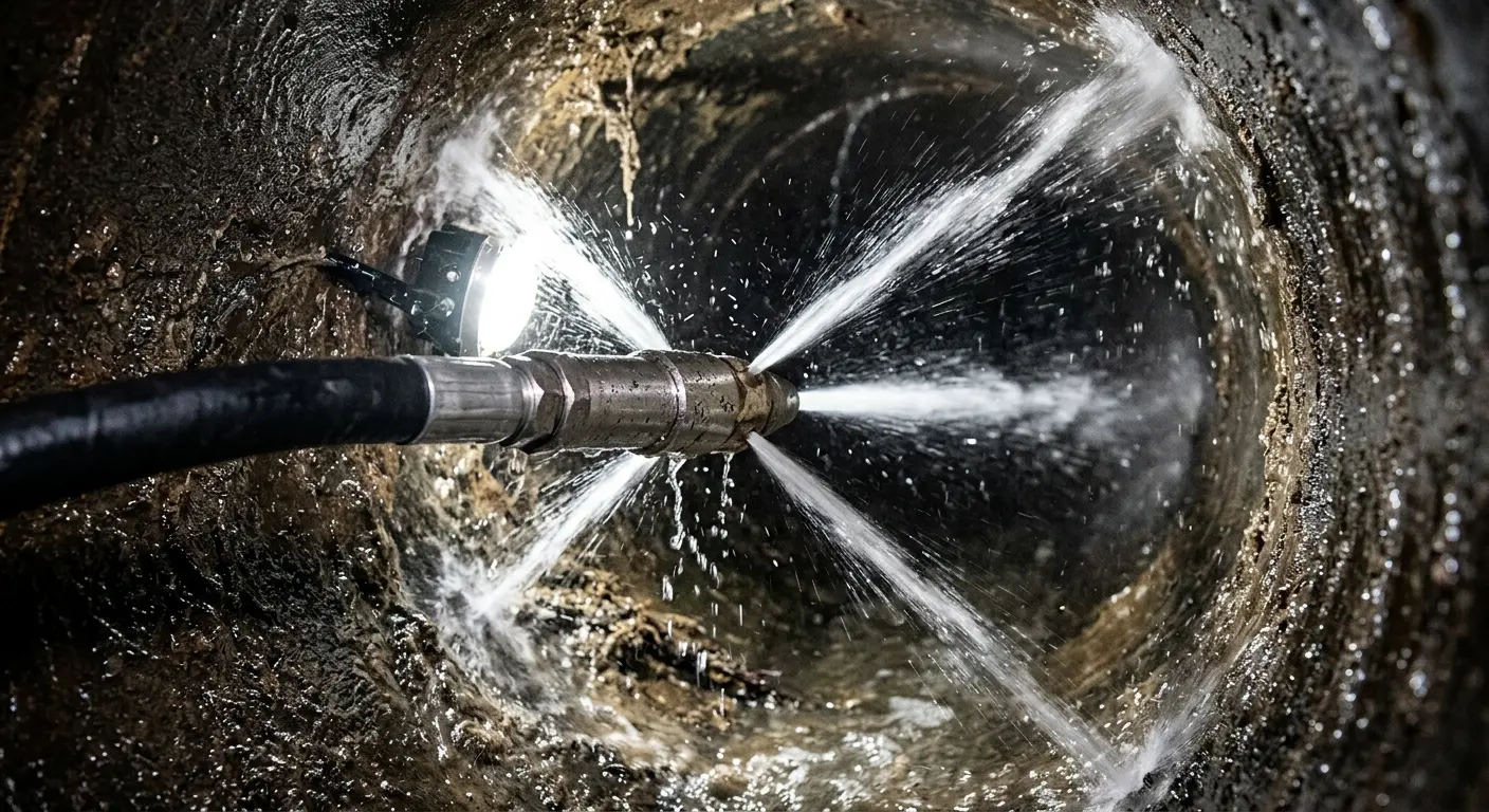 High-pressure hydro jetting nozzle cleaning sewer pipe for Sewer Line Relining in Onalaska